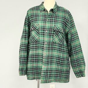 CE Schmidt Shacket Flannel Shirt Quilted Lining Jacket 4XL Green Plaid Pockets